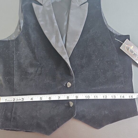 NOS Vintage Black Velvet Suiting Vest size 9 Satin Collar Goth Grunge Party - Picture 11 of 13